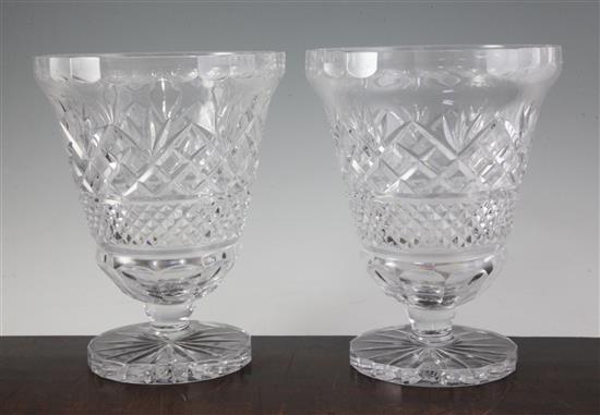 A pair of modern cut glass pedestal vases, height 26cm (10.2in.)